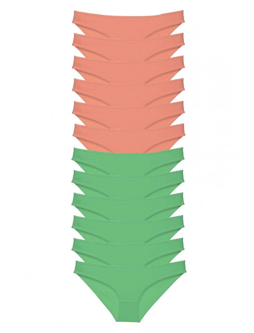 12 adet Eko Set Likralı Kadın Slip Külot Pudra Yeşil