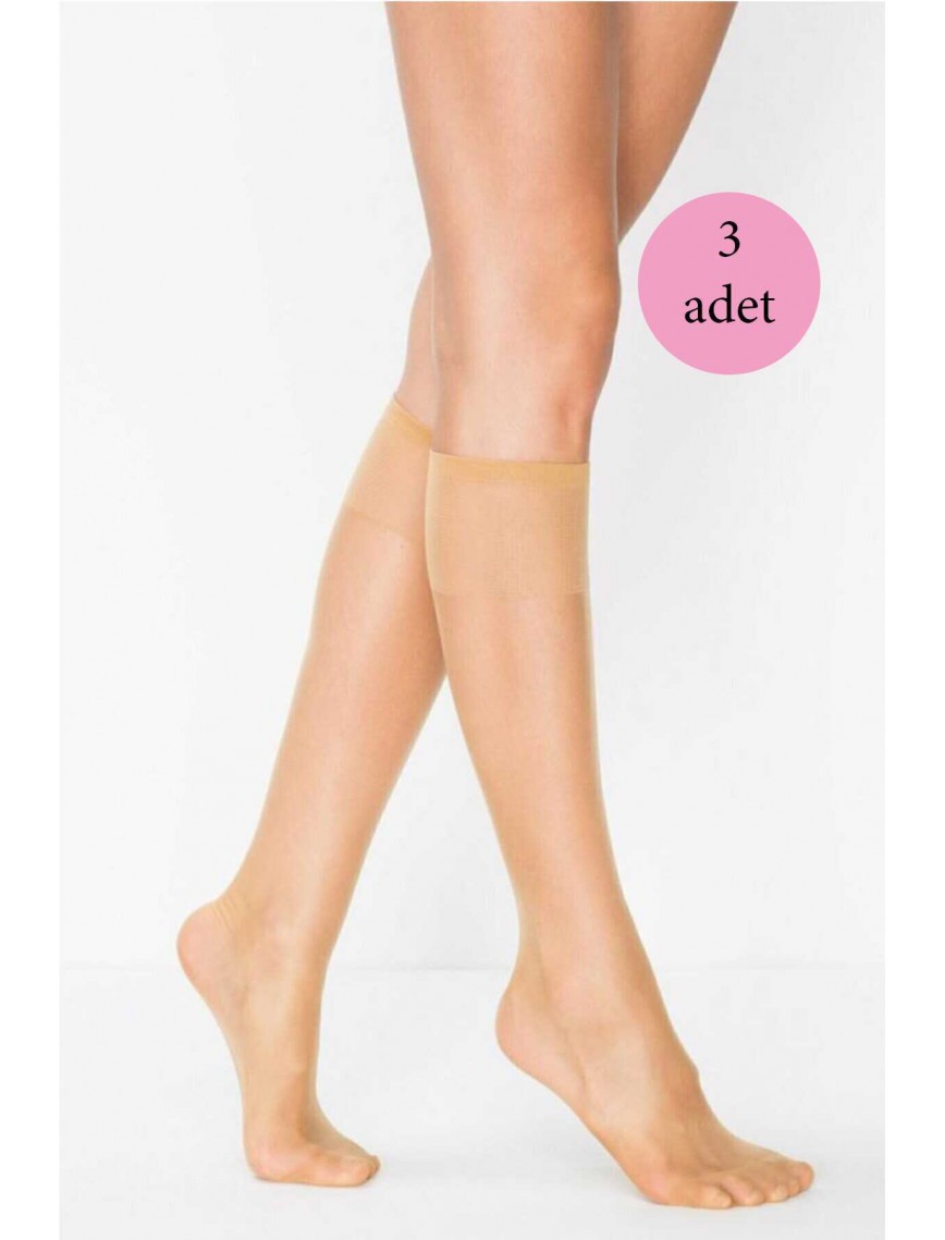 3 Adet Kadın Diz Altı Parlak Fit 15 Denye Çorap Ten 3 Adet Kadın Diz Altı Parlak Fit 15 Denye Çorap Ten