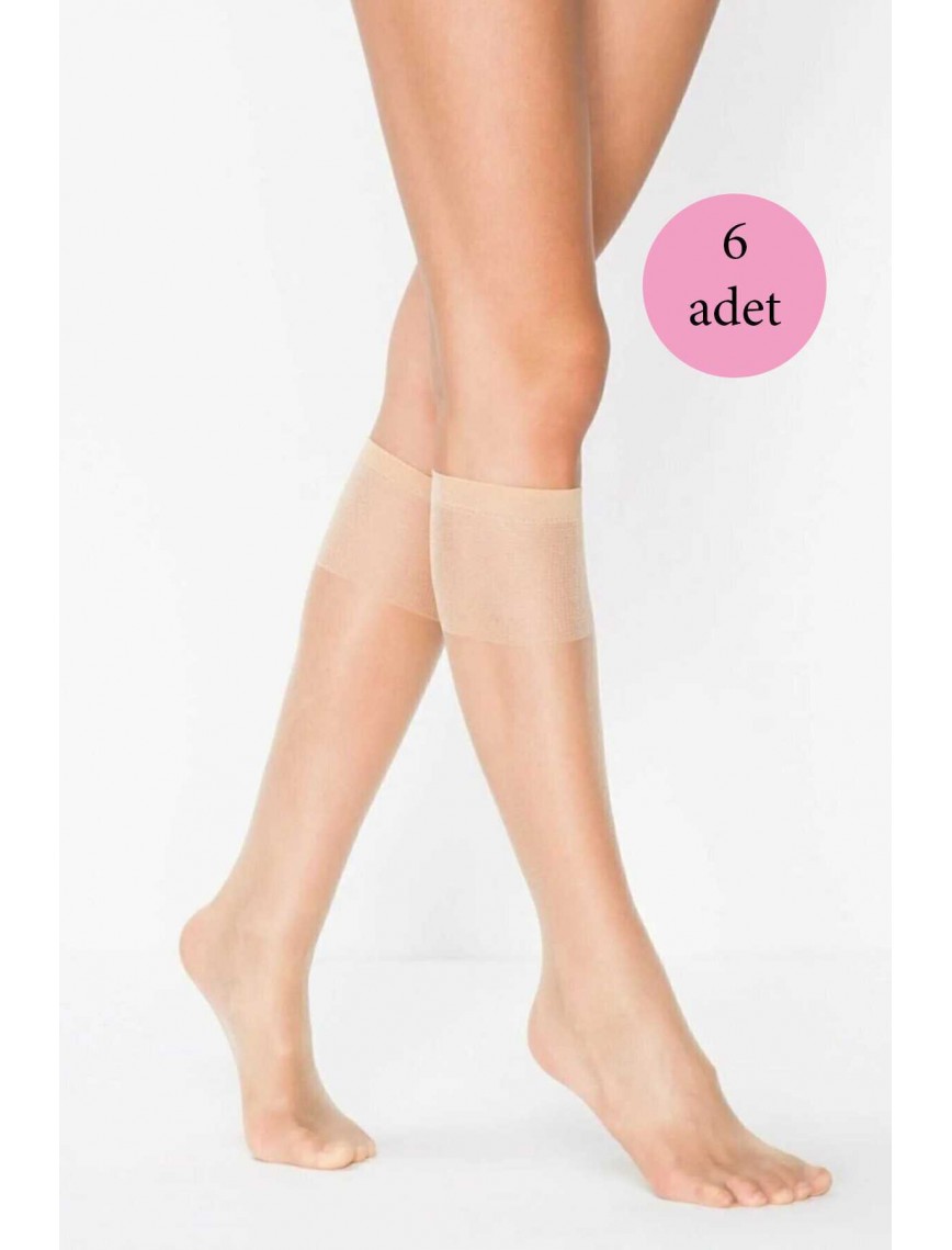 6 Adet Kadın Diz Altı Parlak Fit 15 Denye Çorap Açık Ten 6 Adet Kadın Diz Altı Parlak Fit 15 Denye Çorap Açık Ten
