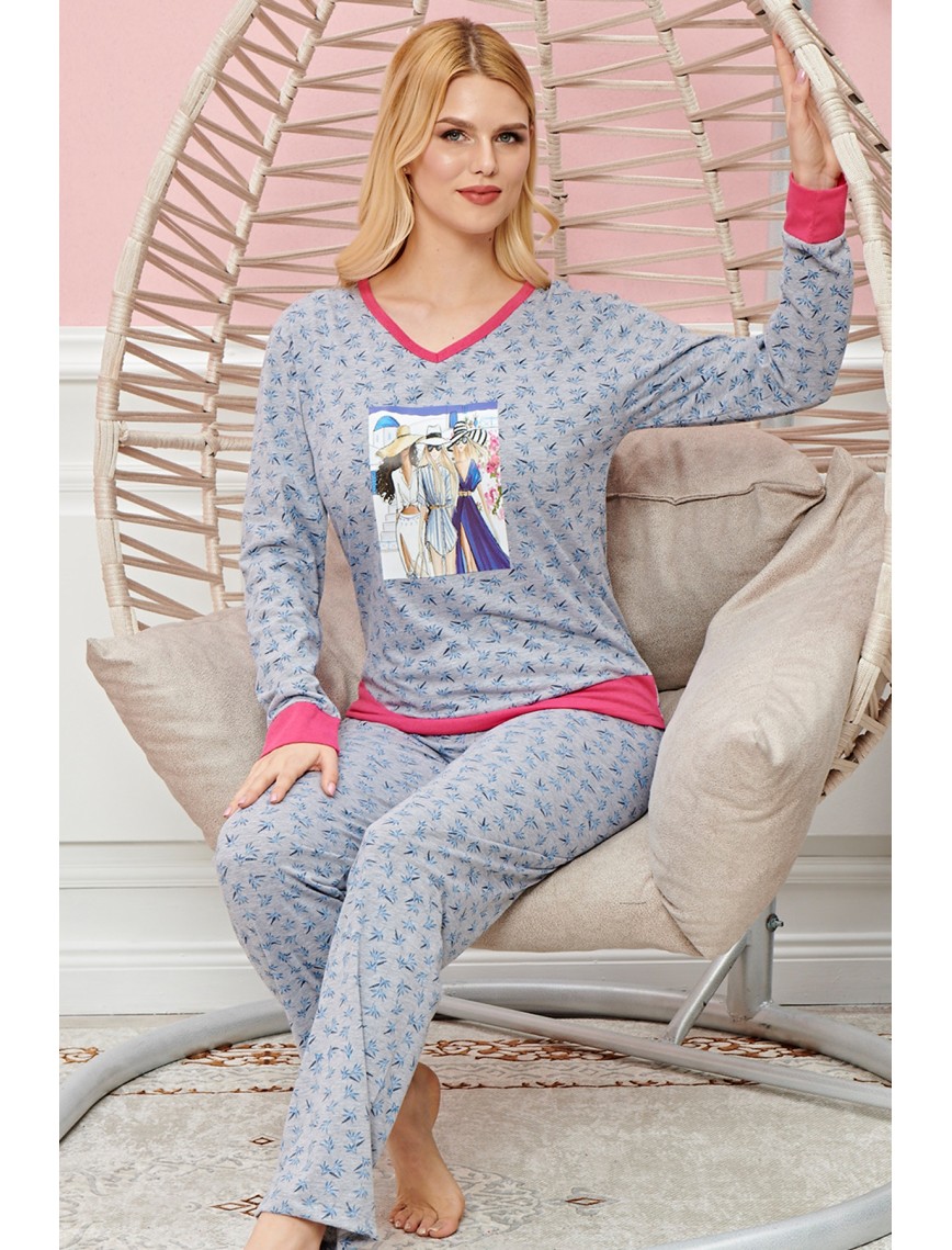 Bayan Uzun Kollu Pijama Takımı Model no 7588