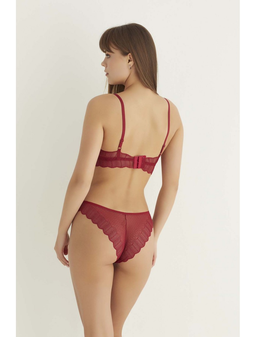 Bordo Destekli Çapraz Dantelli Bralet Takım 5527